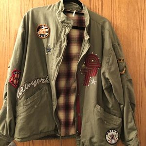 Free people bomber jacket with patchwork detail